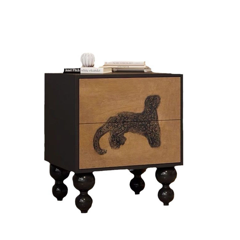 Mesita de noche cuadrada redondeada de madera maciza francesa tradicional con 2 cajones para dormitorio 