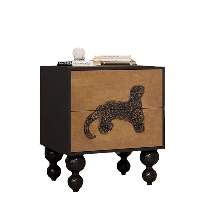 Mesita de noche cuadrada redondeada de madera maciza francesa tradicional con 2 cajones para dormitorio 