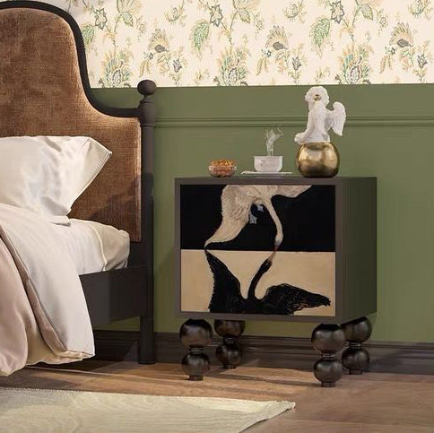 Mesita de noche cuadrada redondeada de madera maciza francesa tradicional con 2 cajones para dormitorio 