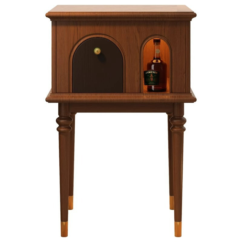 Traditional French Solid Wood Rounded Square Cylindrical Side Table 1-Tier Living Room