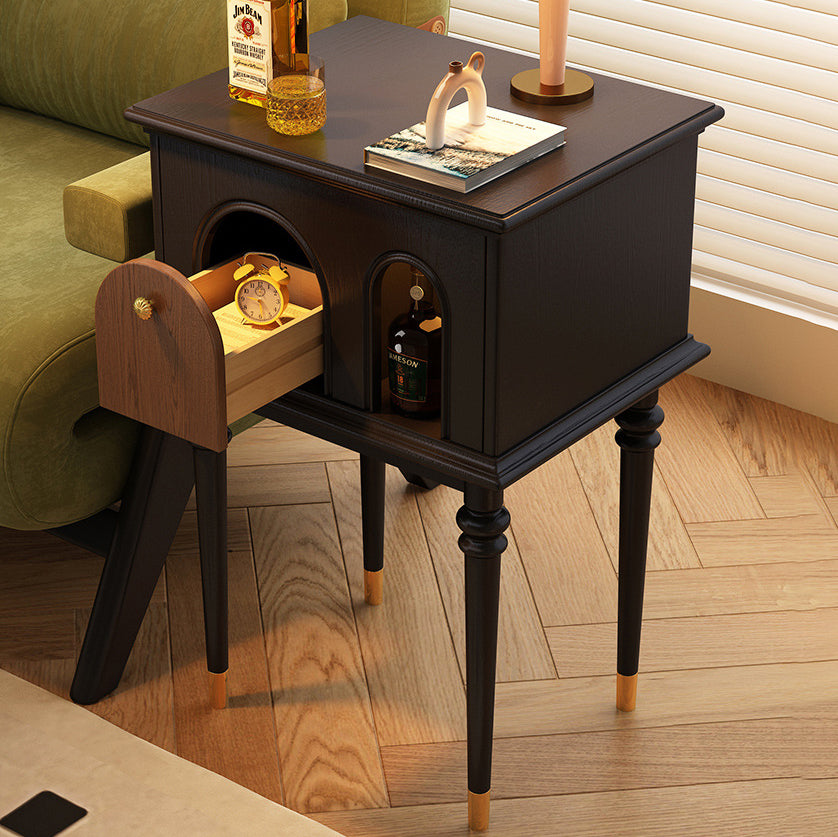 Traditional French Solid Wood Rounded Square Cylindrical Side Table 1-Tier Living Room