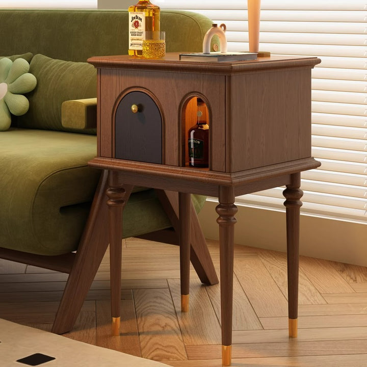 Traditional French Solid Wood Rounded Square Cylindrical Side Table 1-Tier Living Room