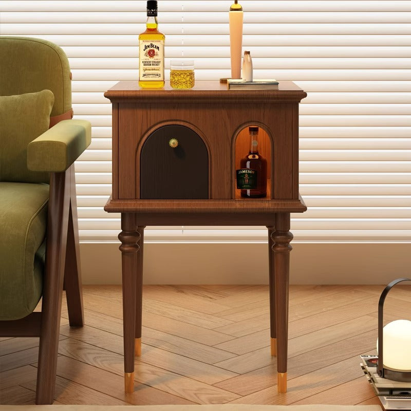 Traditional French Solid Wood Rounded Square Cylindrical Side Table 1-Tier Living Room