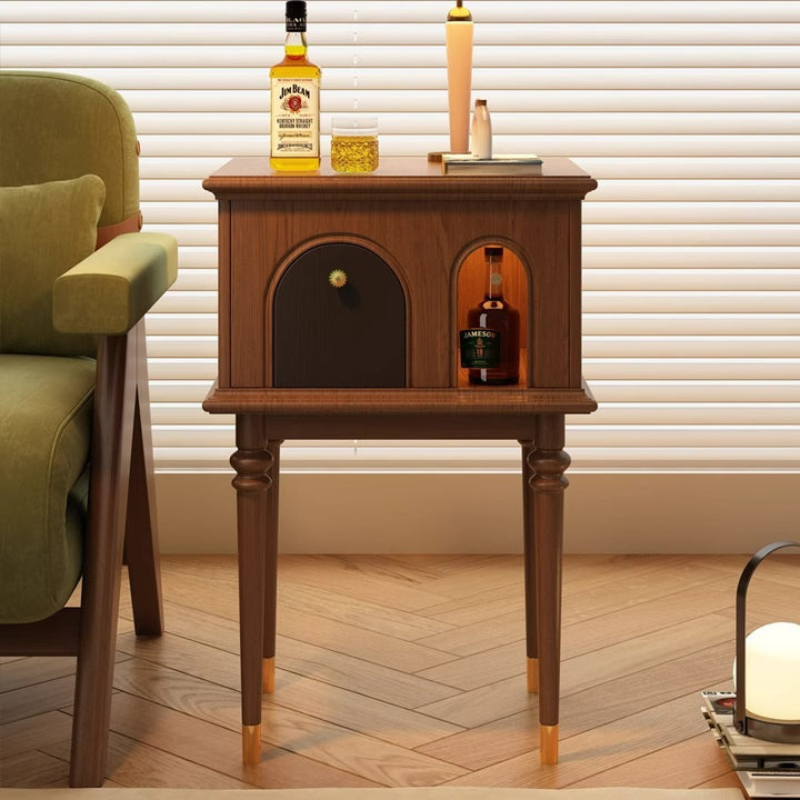 Traditional French Solid Wood Rounded Square Cylindrical Side Table 1-Tier Living Room