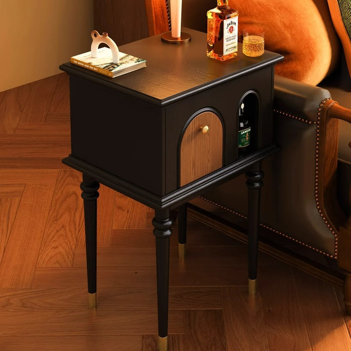 Traditional French Solid Wood Rounded Square Cylindrical Side Table 1-Tier Living Room