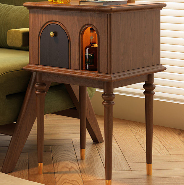 Traditional French Solid Wood Rounded Square Cylindrical Side Table 1-Tier Living Room