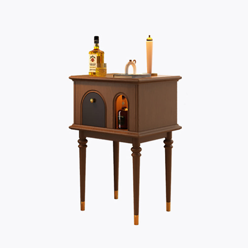 Traditional French Solid Wood Rounded Square Cylindrical Side Table 1-Tier Living Room