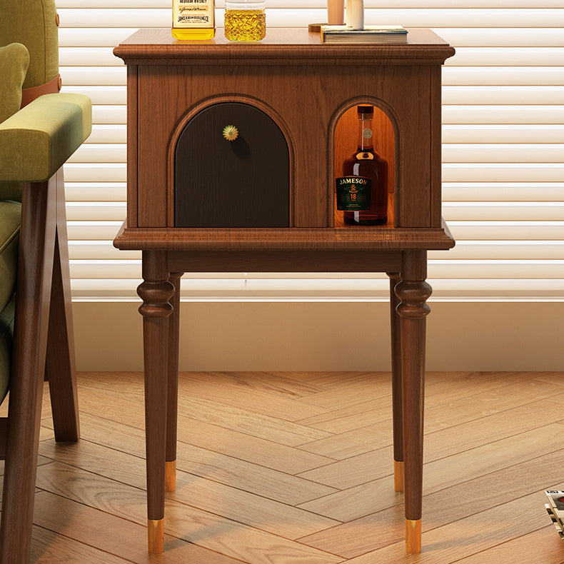 Traditional French Solid Wood Rounded Square Cylindrical Side Table 1-Tier Living Room