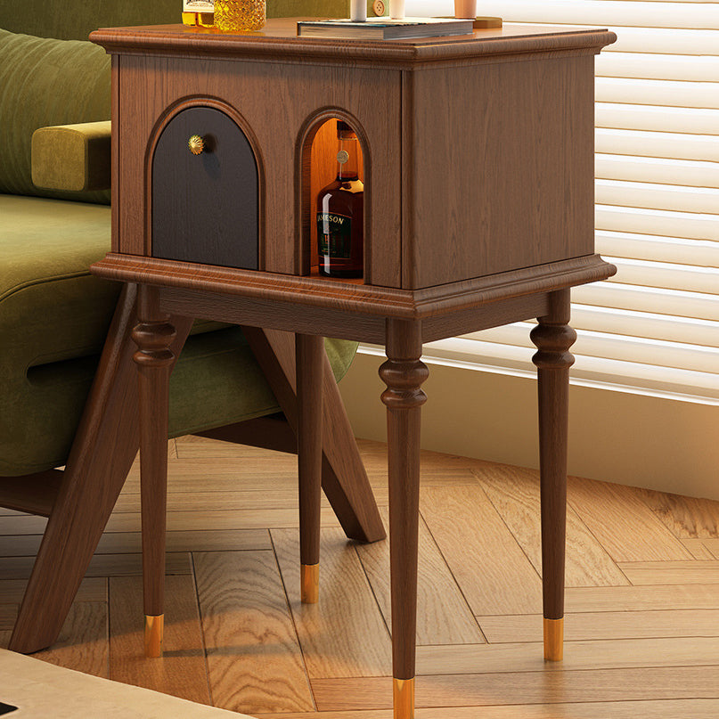 Traditional French Solid Wood Rounded Square Cylindrical Side Table 1-Tier Living Room