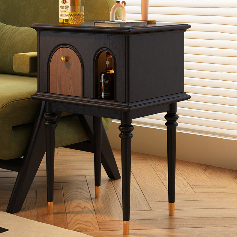 Traditional French Solid Wood Rounded Square Cylindrical Side Table 1-Tier Living Room