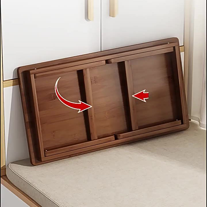 Mesa Auxiliar Rectangular Plegable de Bambú Natural Japonés Tradicional de 1 Nivel para Dormitorio y Sala de Estar 