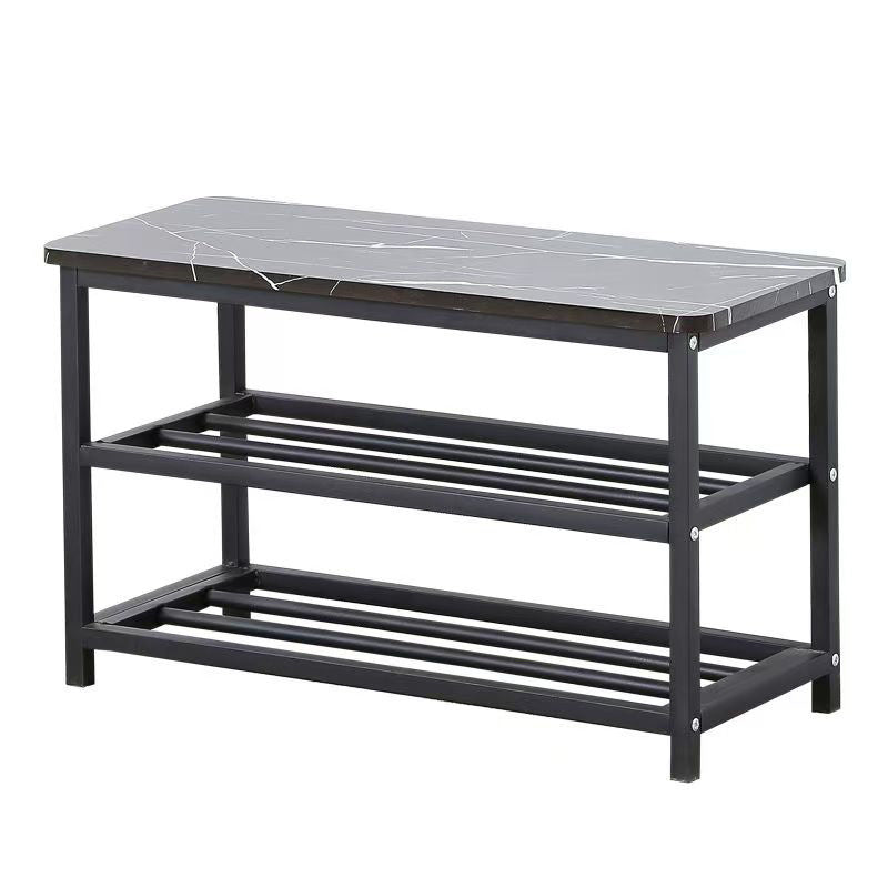 Modern Minimalist Engineered Wood Carbon Steel Rectangular Shoe Storage 2-Shelves For Living Room