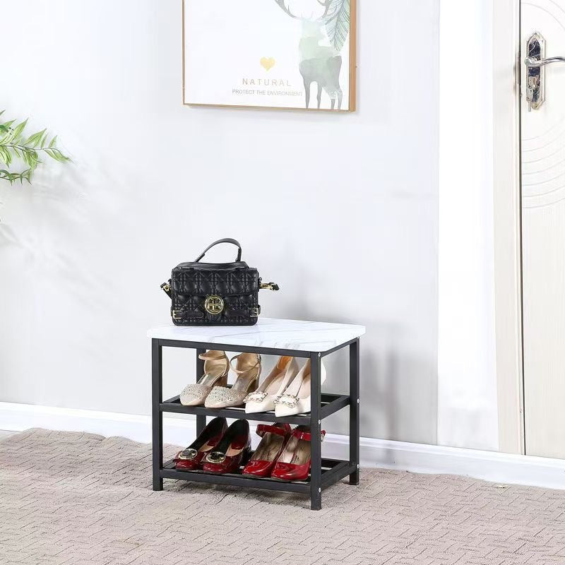 Modern Minimalist Engineered Wood Carbon Steel Rectangular Shoe Storage 2-Shelves For Living Room