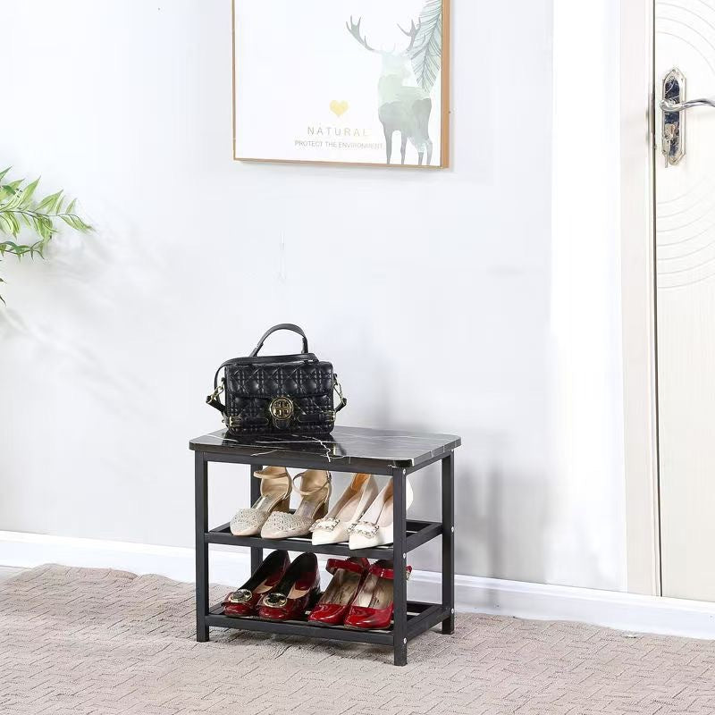 Modern Minimalist Engineered Wood Carbon Steel Rectangular Shoe Storage 2-Shelves For Living Room