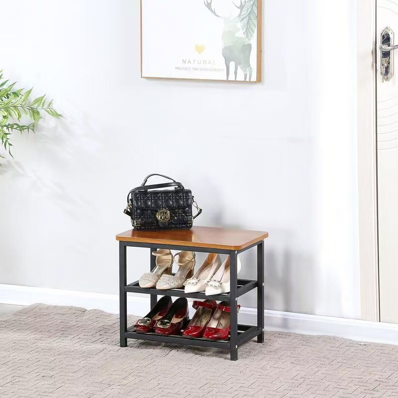 Modern Minimalist Engineered Wood Carbon Steel Rectangular Shoe Storage 2-Shelves For Living Room