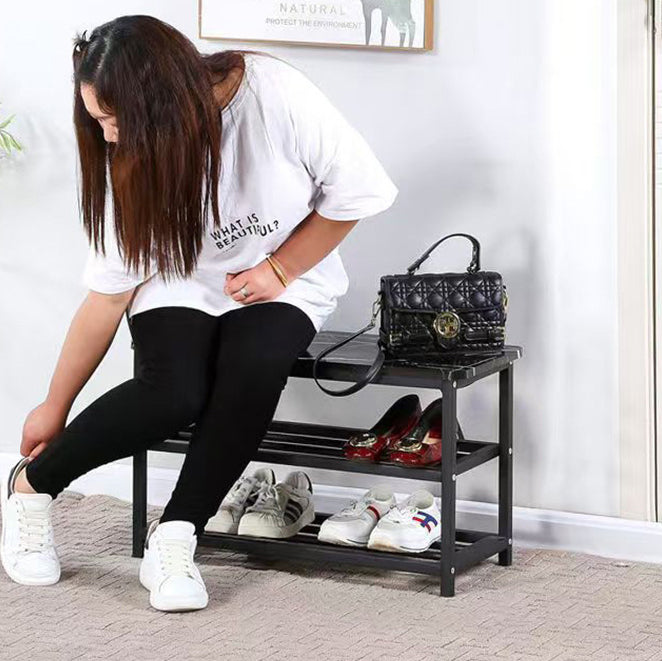 Modern Minimalist Engineered Wood Carbon Steel Rectangular Shoe Storage 2-Shelves For Living Room