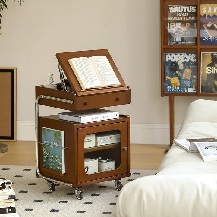 Table de nuit mobile en forme de robot en bois chinois traditionnel, verre, acier inoxydable à 2 niveaux pour chambre et salon 
