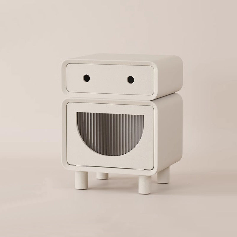 Table de nuit carrée arrondie en fibre de bois à densité moyenne de forme robot contemporaine avec 2 tiroirs pour la chambre 