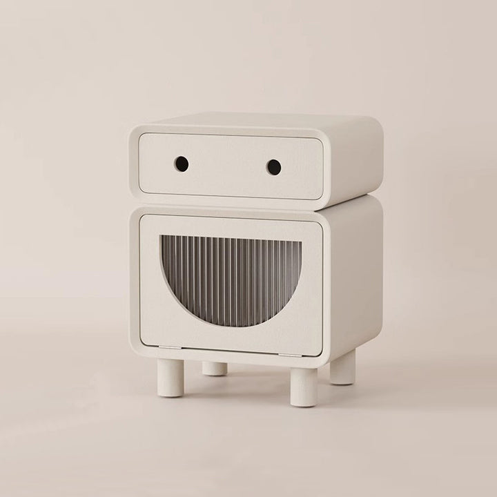 Table de nuit carrée arrondie en fibre de bois à densité moyenne de forme robot contemporaine avec 2 tiroirs pour la chambre 