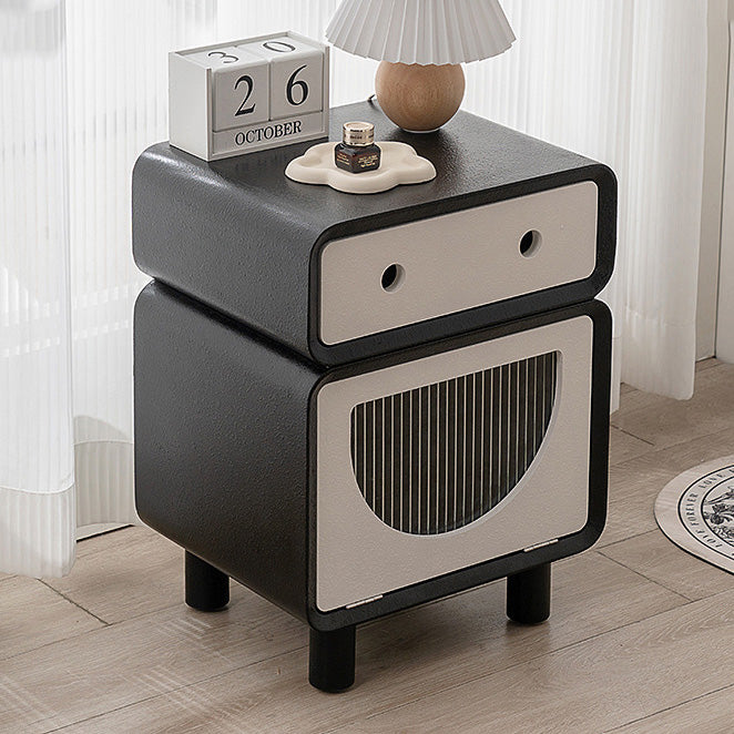 Table de nuit carrée arrondie en fibre de bois à densité moyenne de forme robot contemporaine avec 2 tiroirs pour la chambre 