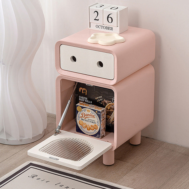 Table de nuit carrée arrondie en fibre de bois à densité moyenne de forme robot contemporaine avec 2 tiroirs pour la chambre 