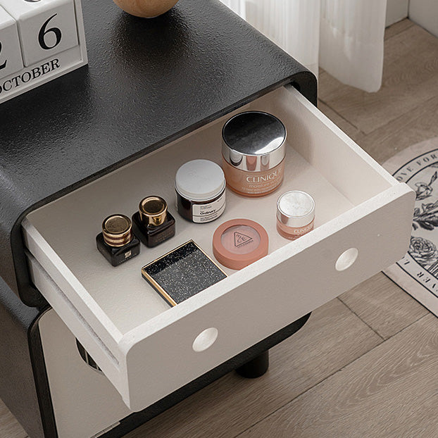 Table de nuit carrée arrondie en fibre de bois à densité moyenne de forme robot contemporaine avec 2 tiroirs pour la chambre 