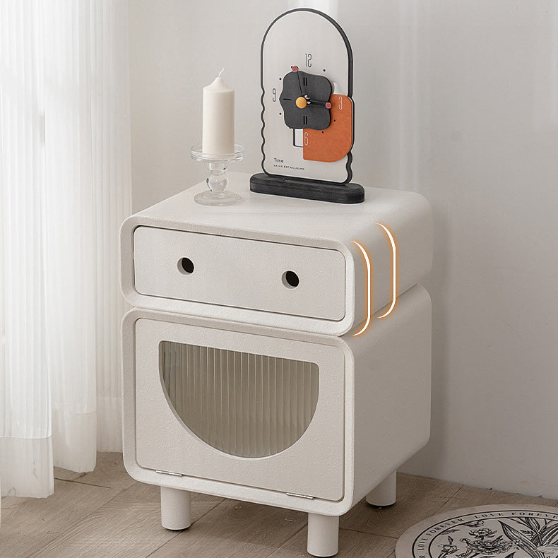 Table de nuit carrée arrondie en fibre de bois à densité moyenne de forme robot contemporaine avec 2 tiroirs pour la chambre 