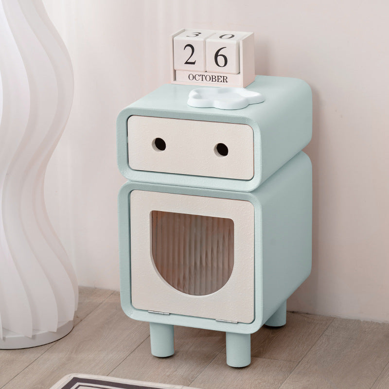 Table de nuit carrée arrondie en fibre de bois à densité moyenne de forme robot contemporaine avec 2 tiroirs pour la chambre 