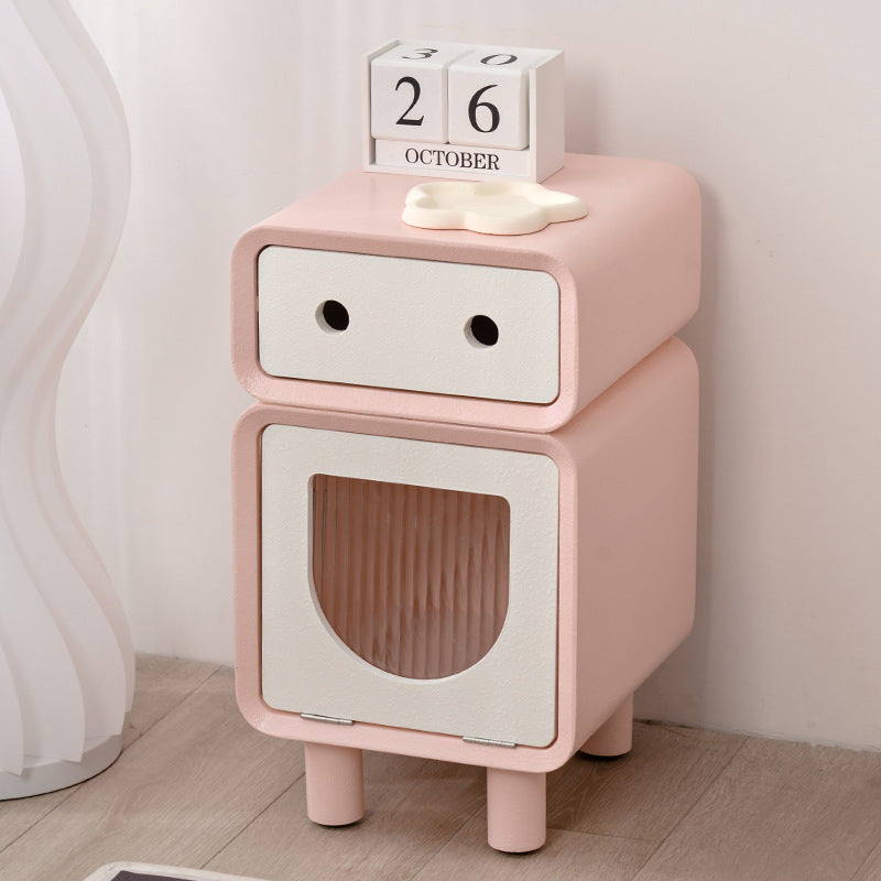 Table de nuit carrée arrondie en fibre de bois à densité moyenne de forme robot contemporaine avec 2 tiroirs pour la chambre 