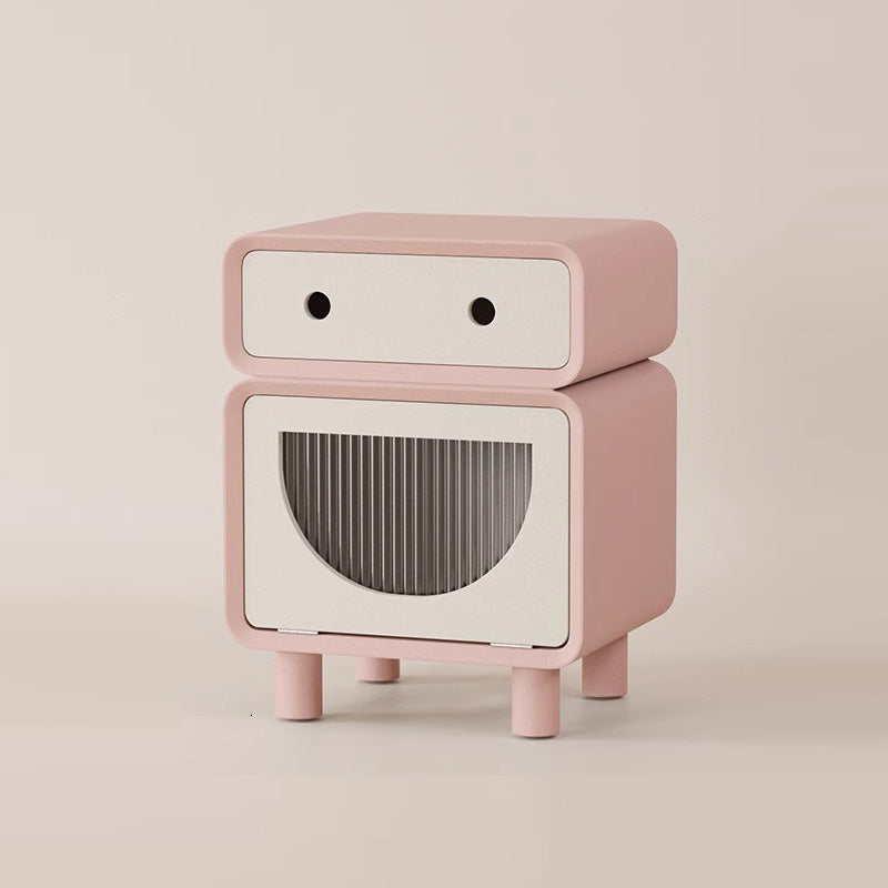 Table de nuit carrée arrondie en fibre de bois à densité moyenne de forme robot contemporaine avec 2 tiroirs pour la chambre 