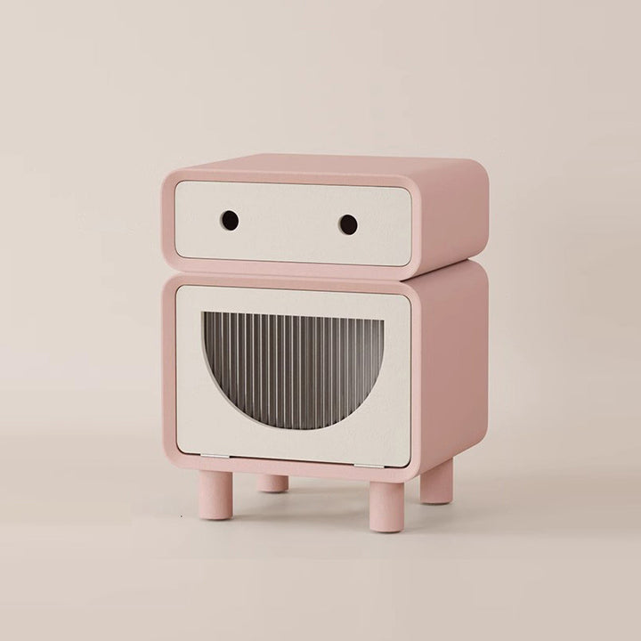 Table de nuit carrée arrondie en fibre de bois à densité moyenne de forme robot contemporaine avec 2 tiroirs pour la chambre 