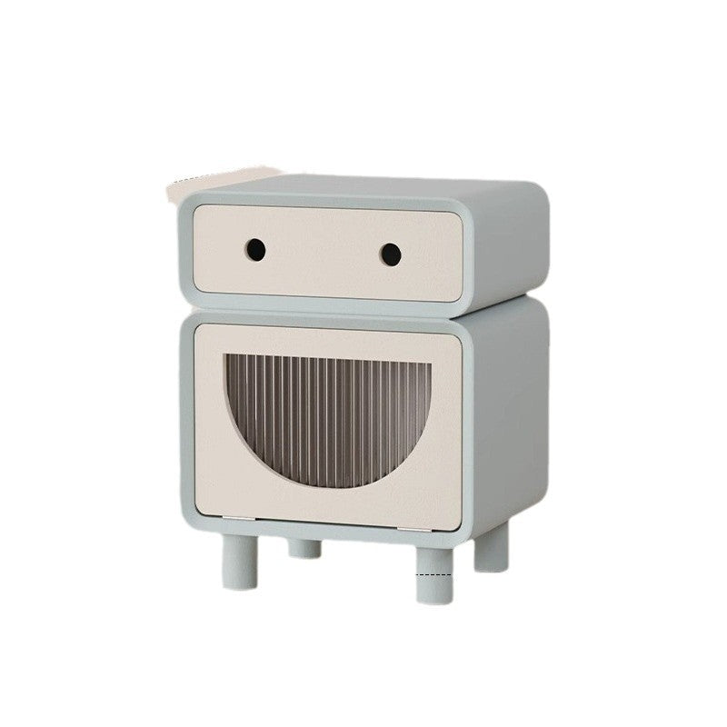 Table de nuit carrée arrondie en fibre de bois à densité moyenne de forme robot contemporaine avec 2 tiroirs pour la chambre 
