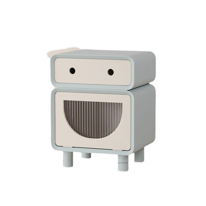 Table de nuit carrée arrondie en fibre de bois à densité moyenne de forme robot contemporaine avec 2 tiroirs pour la chambre 