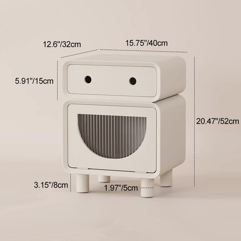 Table de nuit carrée arrondie en fibre de bois à densité moyenne de forme robot contemporaine avec 2 tiroirs pour la chambre 