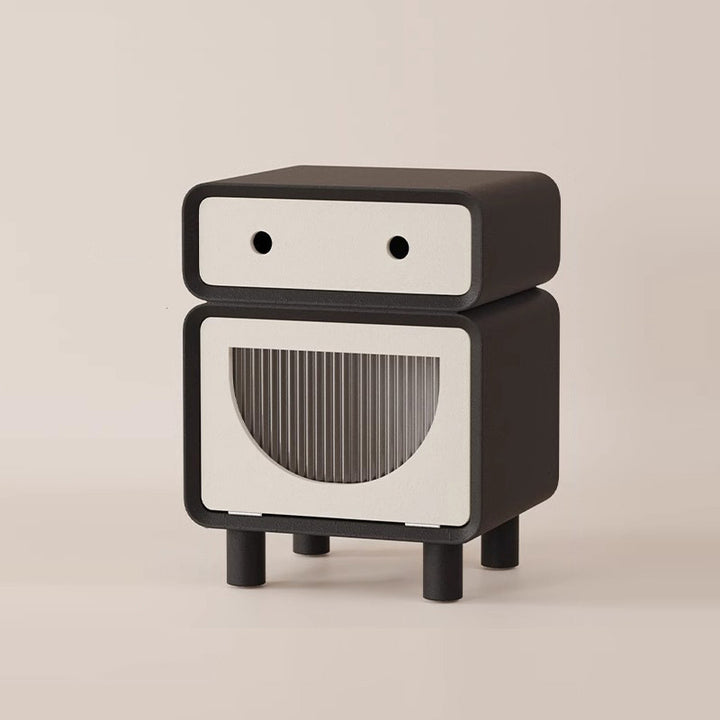 Table de nuit carrée arrondie en fibre de bois à densité moyenne de forme robot contemporaine avec 2 tiroirs pour la chambre 