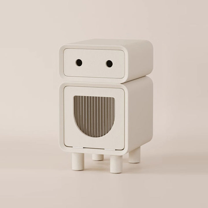 Table de nuit carrée arrondie en fibre de bois à densité moyenne de forme robot contemporaine avec 2 tiroirs pour la chambre 