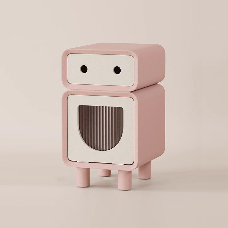 Table de nuit carrée arrondie en fibre de bois à densité moyenne de forme robot contemporaine avec 2 tiroirs pour la chambre 
