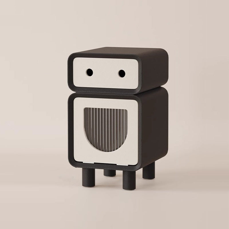 Table de nuit carrée arrondie en fibre de bois à densité moyenne de forme robot contemporaine avec 2 tiroirs pour la chambre 