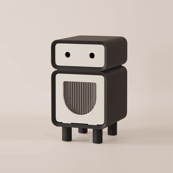 Table de nuit carrée arrondie en fibre de bois à densité moyenne de forme robot contemporaine avec 2 tiroirs pour la chambre 