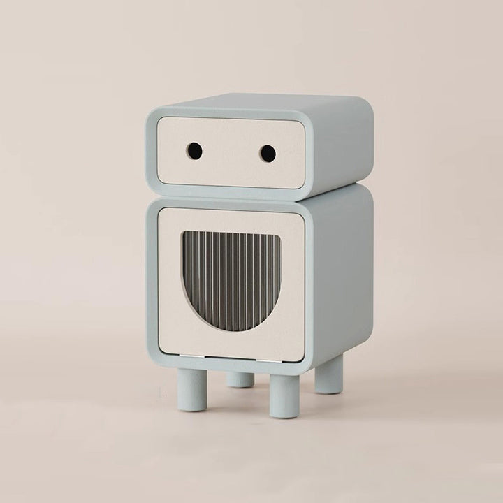 Table de nuit carrée arrondie en fibre de bois à densité moyenne de forme robot contemporaine avec 2 tiroirs pour la chambre 