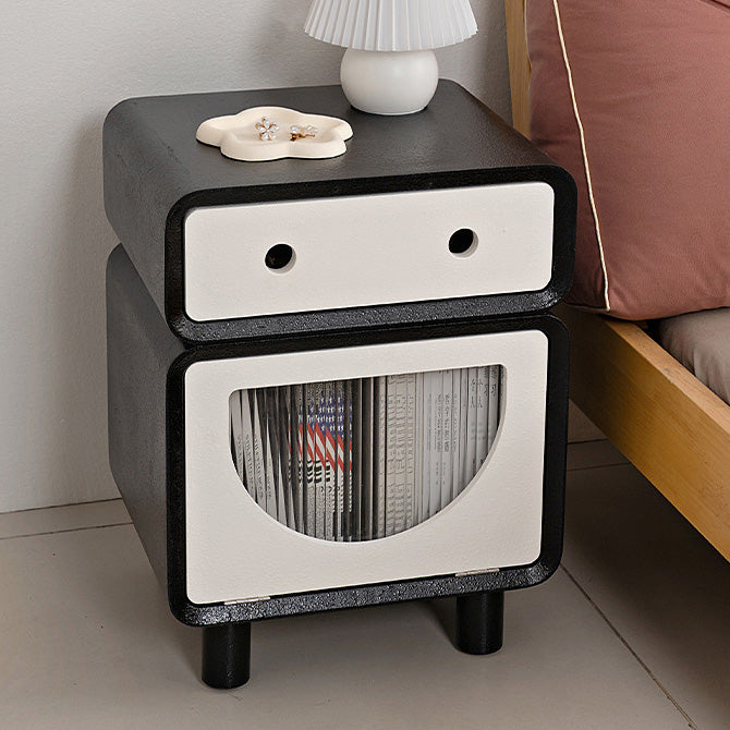 Table de nuit carrée arrondie en fibre de bois à densité moyenne de forme robot contemporaine avec 2 tiroirs pour la chambre 