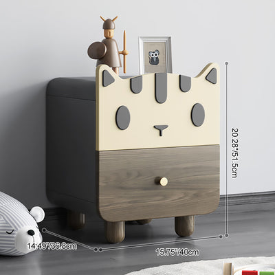 Moderner Art Deco Holzpaneel Nachttisch aus Massivholz mit Metall in Katzenform und 2 Schubladen für das Schlafzimmer 