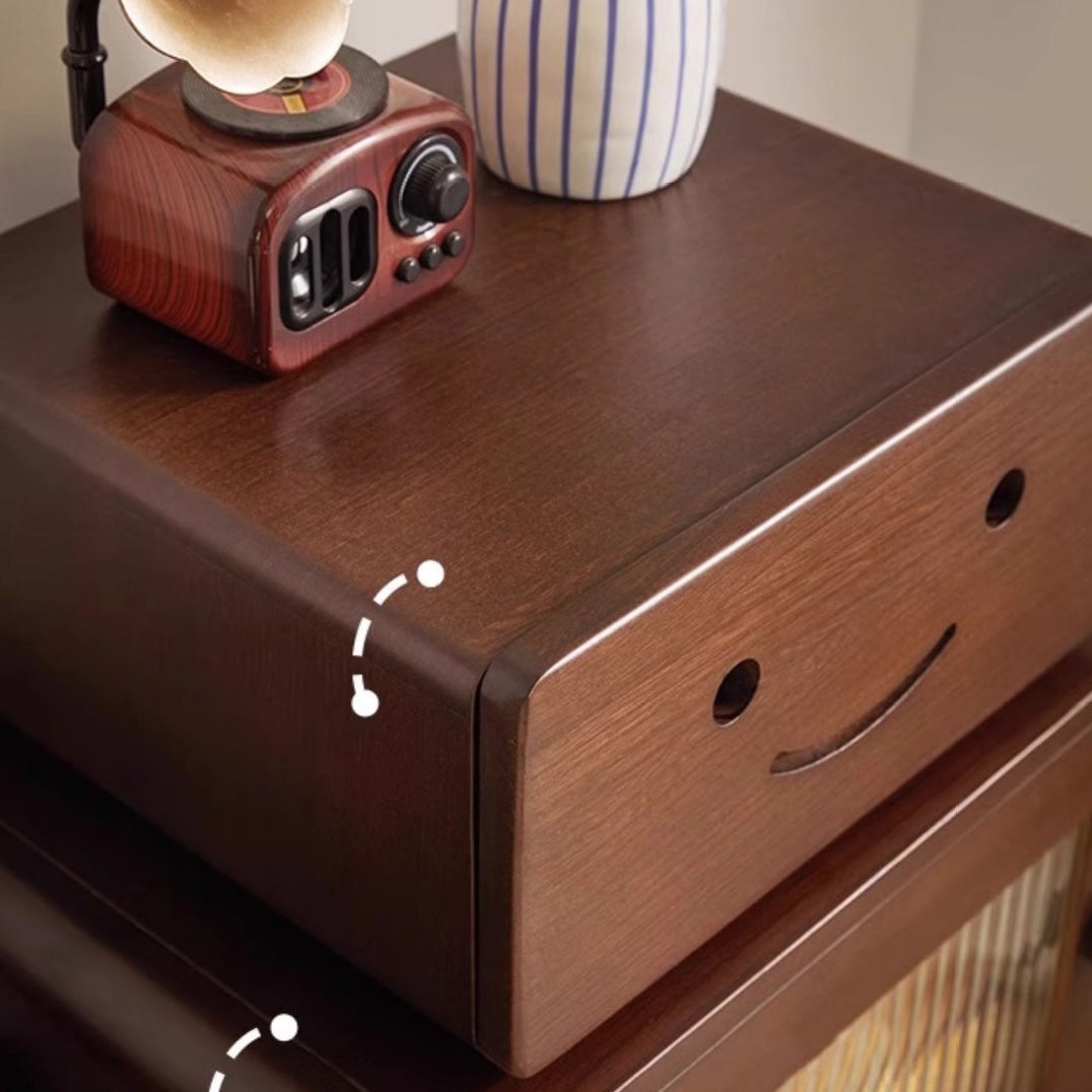 Zeitgenössischer kreativer Nachttisch aus massivem Holz und Glas in runder Roboterform mit 2 Aufbewahrungsmöglichkeiten für Schlafzimmer und Wohnzimmer 