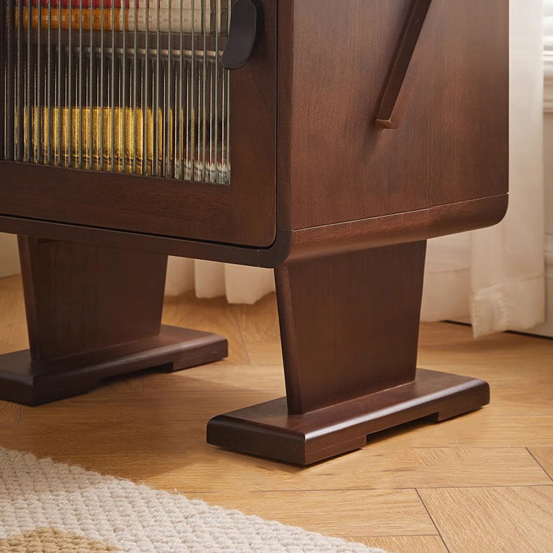Zeitgenössischer kreativer Nachttisch aus massivem Holz und Glas in runder Roboterform mit 2 Aufbewahrungsmöglichkeiten für Schlafzimmer und Wohnzimmer 