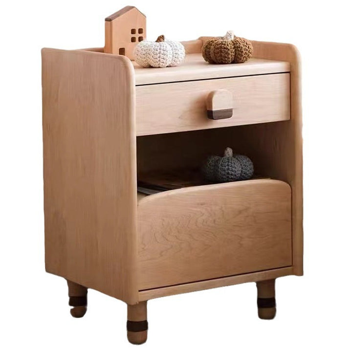 Table de chevet rectangulaire arrondi en bois de cerisier scandinave contemporain avec 2 niveaux pour chambre 