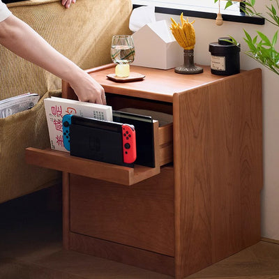 モダンミニマリストチェリーウッドラウンドレクタングルナイトスタンド2段ベッドルーム用 