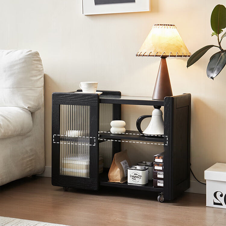 Moderner minimalistischer rechteckiger Beistelltisch aus Massivholz und Glas mit 3 Ebenen für das Wohnzimmer 