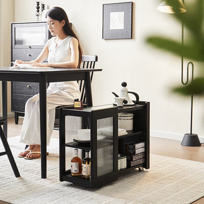 Moderner minimalistischer rechteckiger Beistelltisch aus Massivholz und Glas mit 3 Ebenen für das Wohnzimmer 