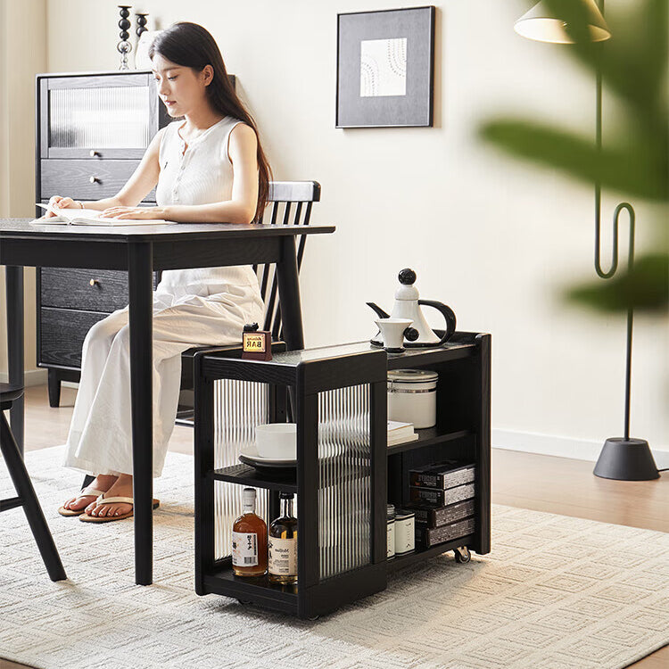 Moderner minimalistischer rechteckiger Beistelltisch aus Massivholz und Glas mit 3 Ebenen für das Wohnzimmer 