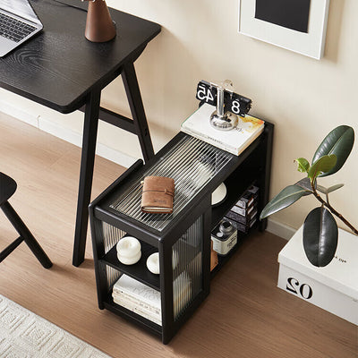 Moderner minimalistischer rechteckiger Beistelltisch aus Massivholz und Glas mit 3 Ebenen für das Wohnzimmer 